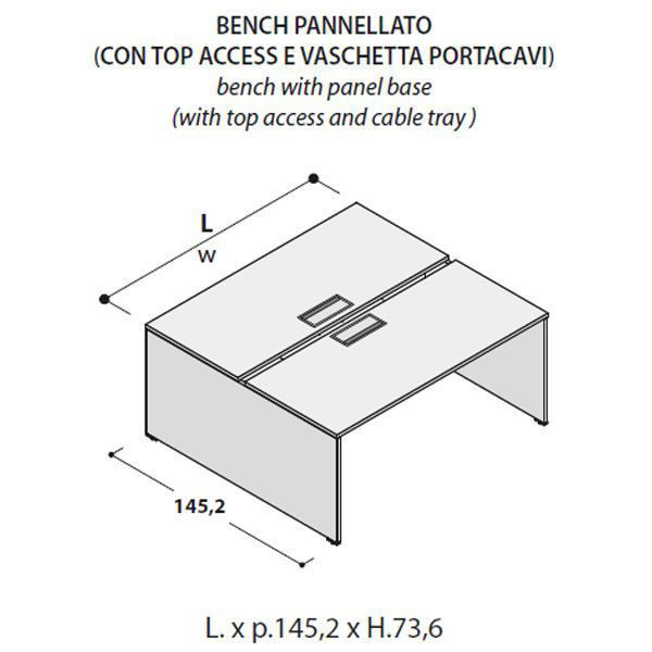 Oxi_P 111010: Bench Pannellato con Top Access e Vaschetta Portacavi