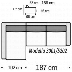 Divano 3 posti con allungo SX