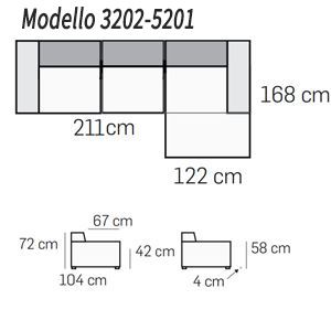 Divano 3 posti con allungo DX